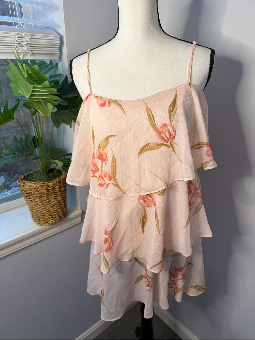 a new day Pink Floral Tiered Spaghetti Strap Camisole